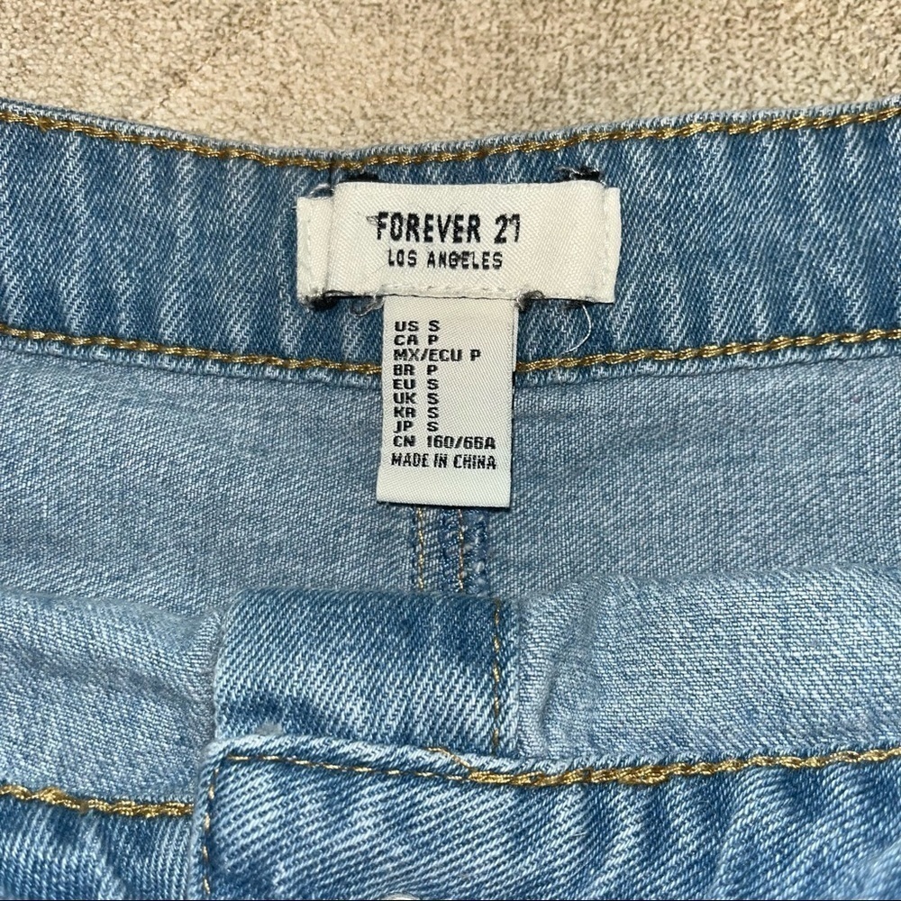 Forever 21 manufactured Distressed Denim Skirt, frayed hemline, buttons - Picture 3 of 4